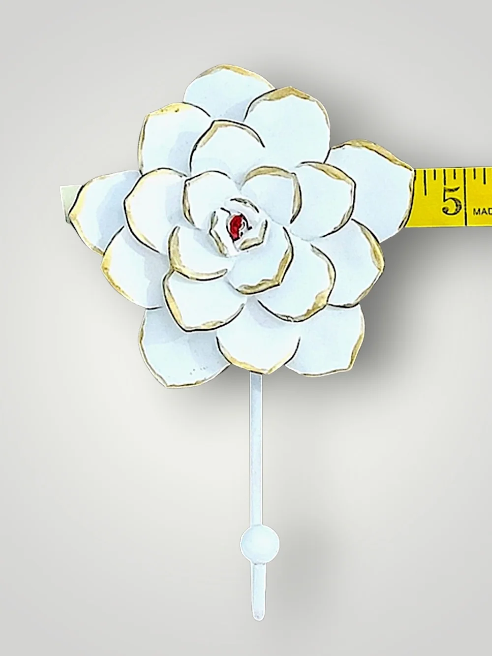 Floral Wall Coat Hooks Set Of 6 - White With Hand Painted Gold Trimmed Petals